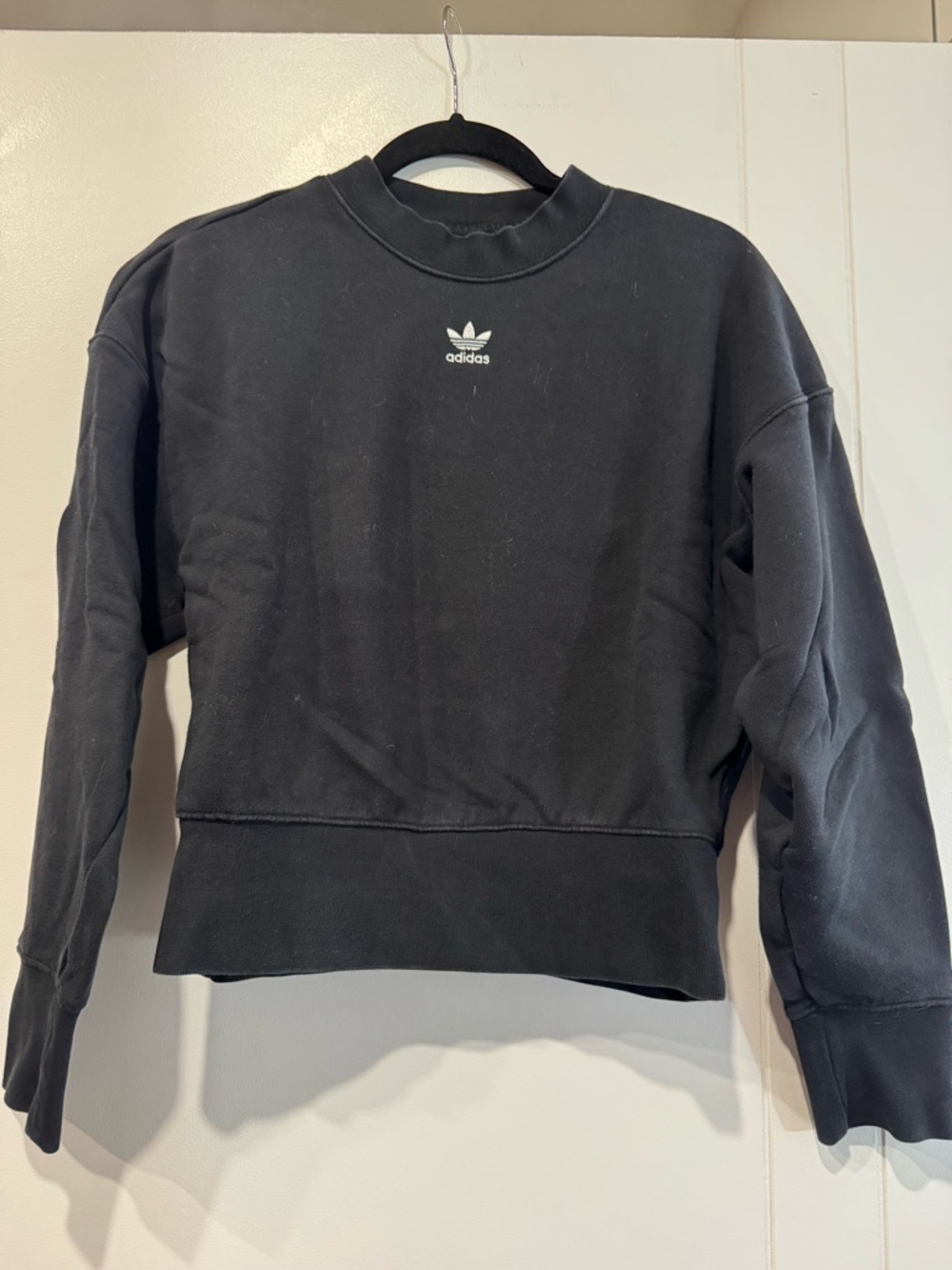 adidas Black Cropped Trefoil Pullover Sweatshirt